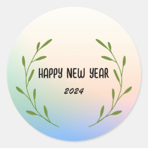 Cute Gradient lily floral Happy New year  Classic Round Sticker