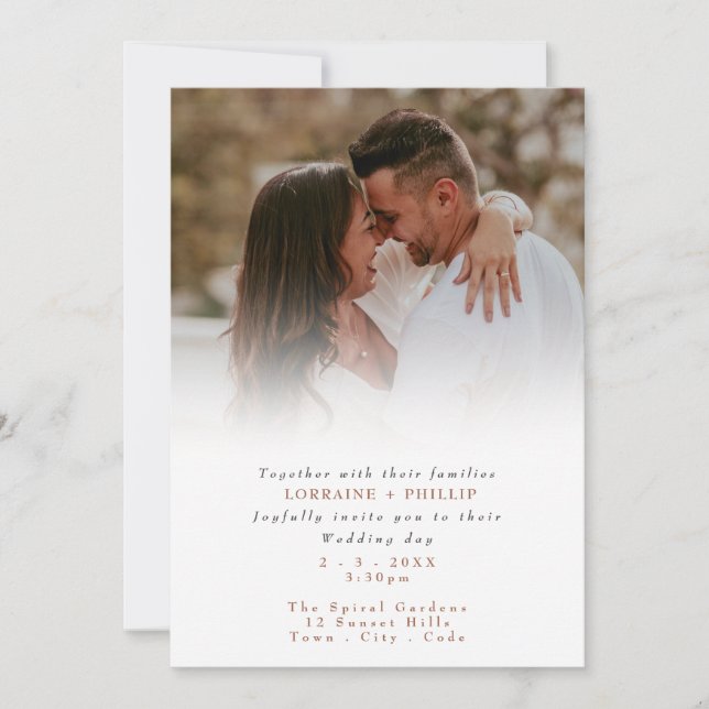 Cute gradient Photo Overlay effect Wedding Invitation (Front)