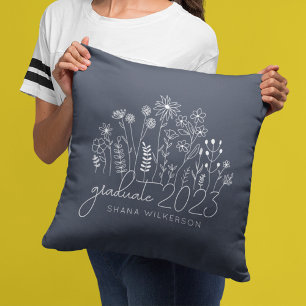 Cute Graduate Blooming Wildflower Modern Retro Cushion
