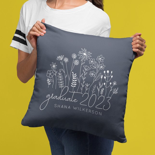 Cute Graduate Blooming Wildflower Modern Retro Cushion (Creator Uploaded)