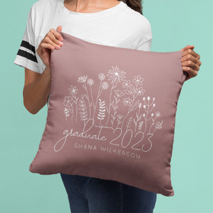 Cute Graduate Blooming Wildflower Modern Retro Cushion