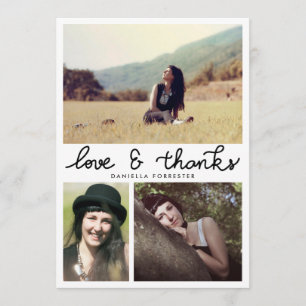 Cute Graduate Love And Thanks Script Three Photos Thank You Card