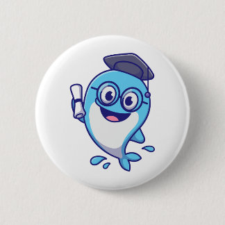 Cute Graduate Whale with Graduation Cap and Diplom 6 Cm Round Badge