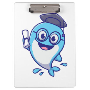 Cute Graduate Whale with Graduation Cap and Diplom Clipboard