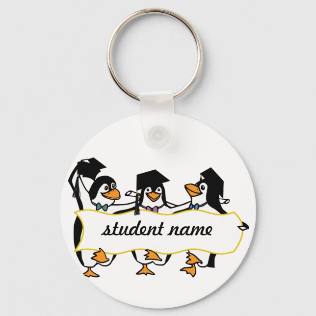 Cute  Graduating Penguins w/Banner Key Ring (Front)