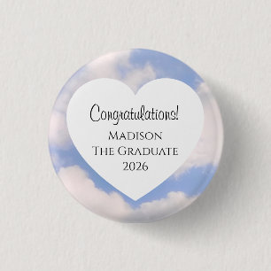 Cute Graduation 2026 Congratulations Message Heart 3 Cm Round Badge