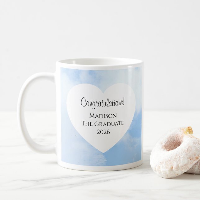 Cute Graduation 2026 Congratulations Message Heart Coffee Mug (With Donut)