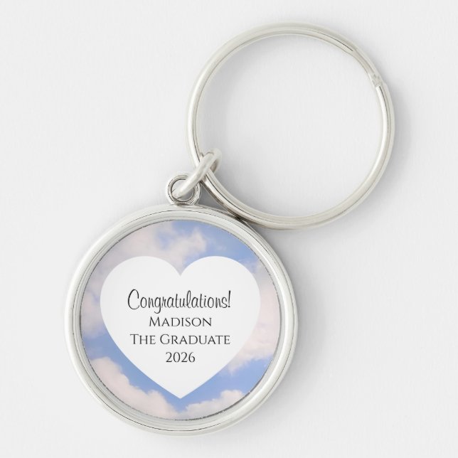 Cute Graduation 2026 Congratulations Message Heart Key Ring (Front)