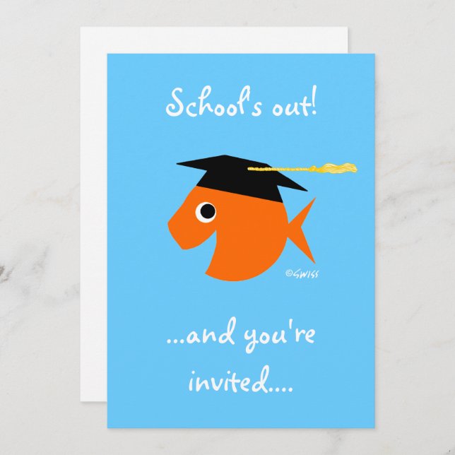 Cute Graduation Beach or Pool Party Turquoise Invitation (Front/Back)
