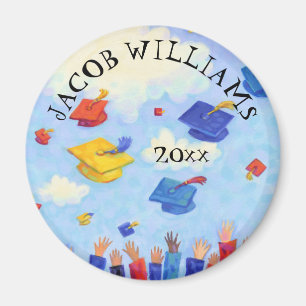 Cute Graduation Cap Toss Add Name and Year Magnet