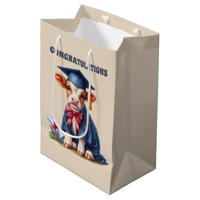 Cute Graduation congratulations cow Medium Gift Bag (Front Angled)