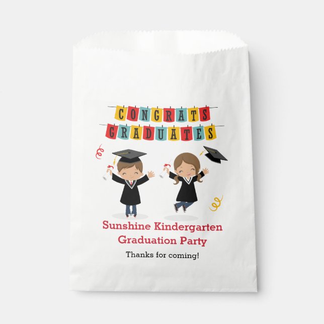 Cute Graduation Favour Bags with Boy Girl Jumping (Front)