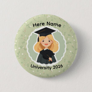 Cute Graduation Girl ,Class of 2026 Custom Name 6 Cm Round Badge