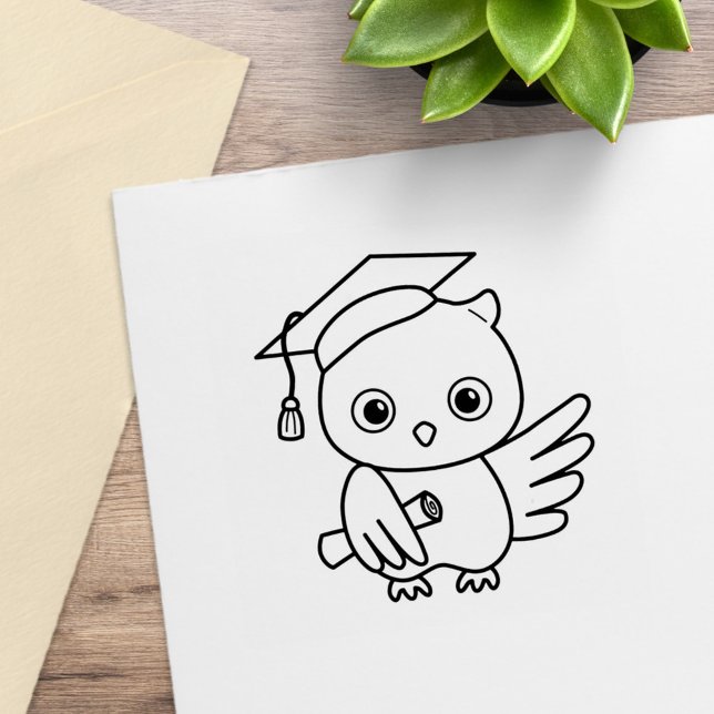 Cute Graduation Owl in a Hat Holding a Scroll Rubber Stamp (Creator Uploaded)