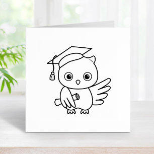 Cute Graduation Owl in a Hat Holding a Scroll Rubber Stamp