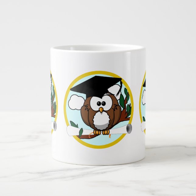 Cute Graduation Owl With Cap & Diploma Large Coffee Mug (Front)