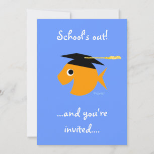 Cute Graduation Party Invitation Goldfish on Blue