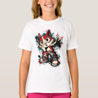 Cute Graffiti Cat Cartoon T-Shirt