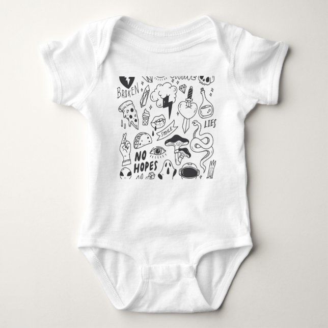 Cute Graffiti: Doodle Art Set. Baby Bodysuit (Front)