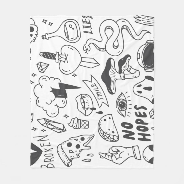 Cute Graffiti: Doodle Art Set. Fleece Blanket (Front)