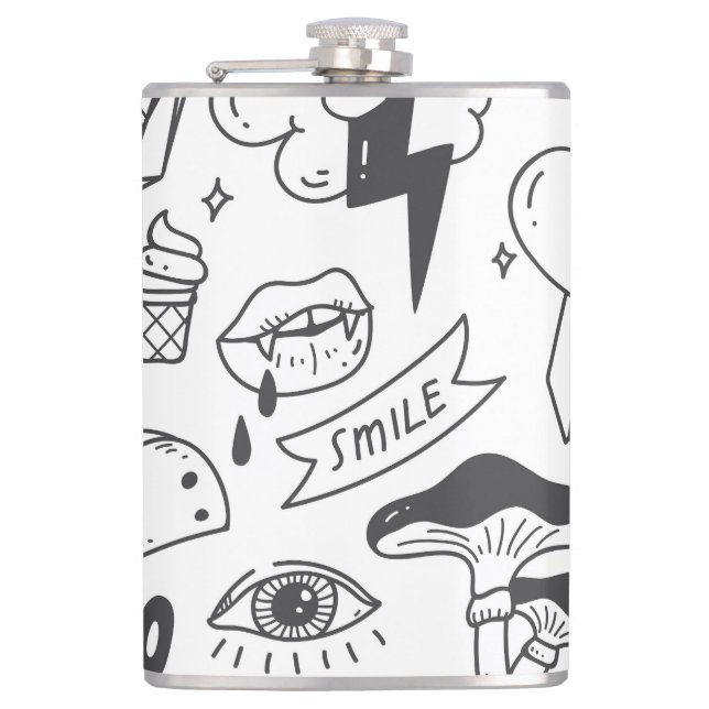 Cute Graffiti: Doodle Art Set. Hip Flask (Front)