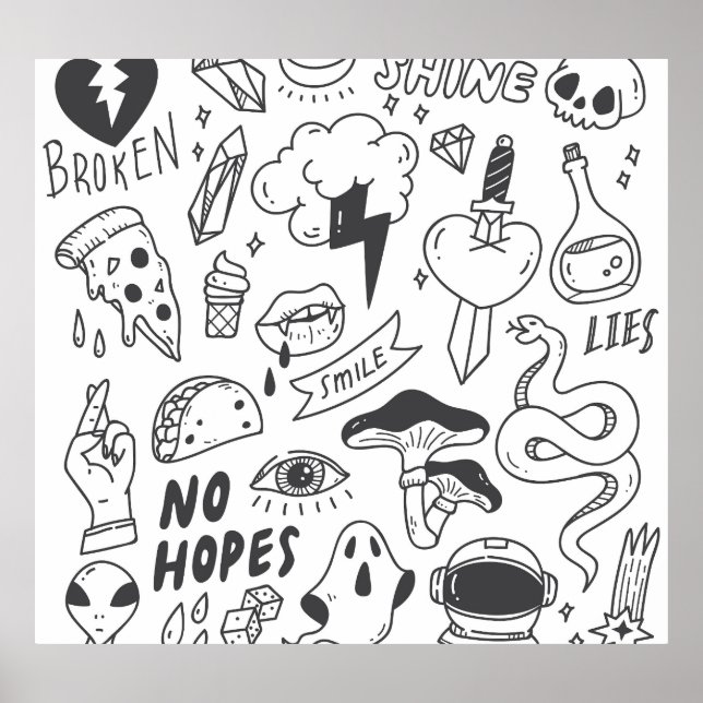 Cute Graffiti: Doodle Art Set. Poster (Front)