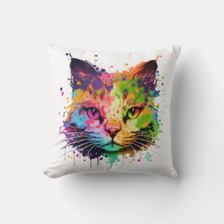 Cute Graffiti Neon Ink Splash Cat Poster Cushion