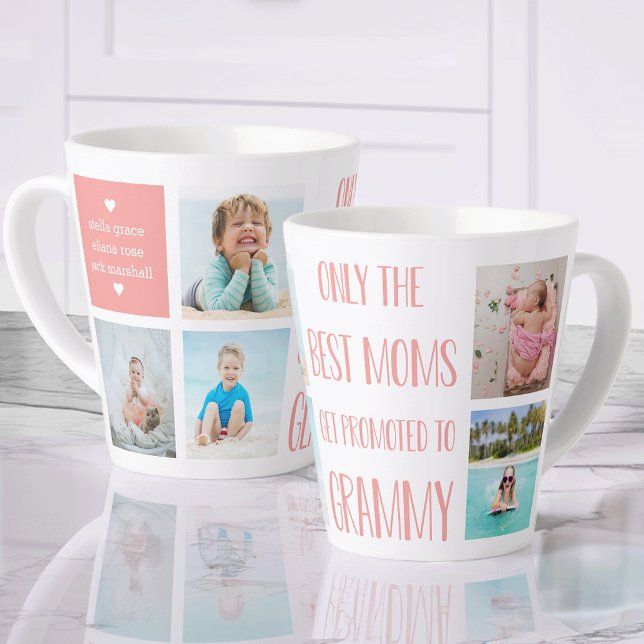 Cute Grammy Grandchildren Photo & Name Latte Mug (Creator Uploaded)