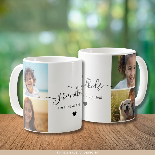 Cute Grandchildren Photo Collage for Grandma Coffee Mug (Both sides of the mug are shown. Use 4 photos for the photo collage.)