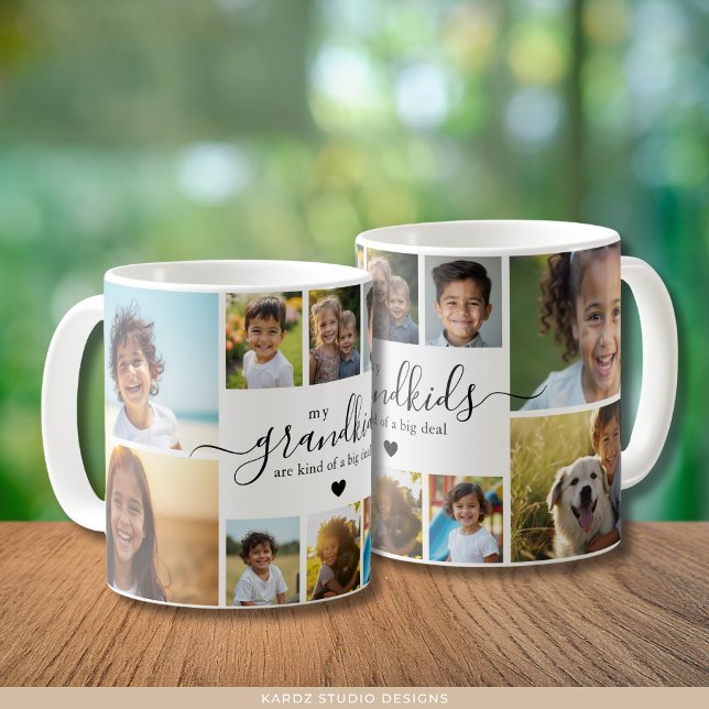 Cute Grandchildren Photo Collage for Grandmother Coffee Mug (Front and back of mug shown in 11-oz size. Personalize it with 10 grandkids pictures.)