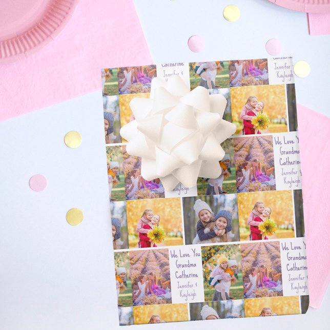 Cute Grandchildren Photo Collage Grandma Birthday Wrapping Paper Sheet (Creator Uploaded)