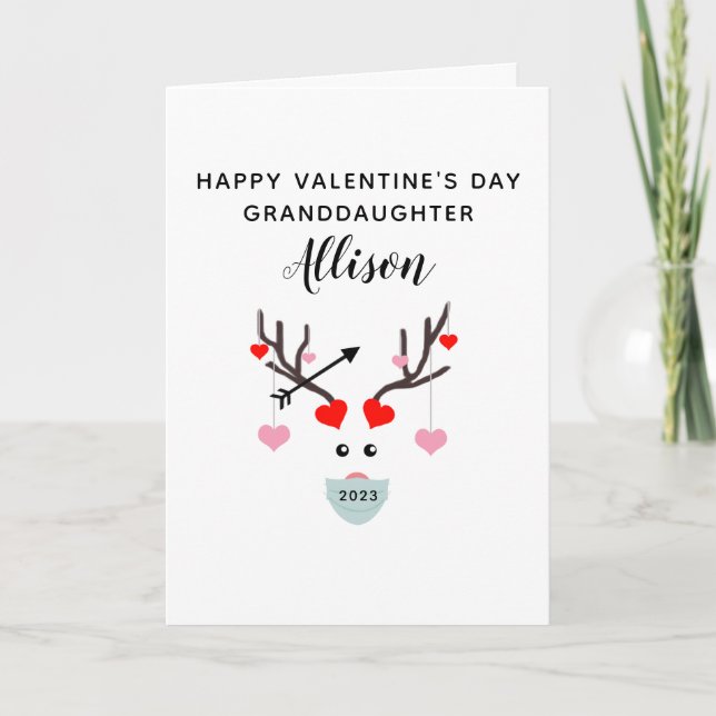 Cute Granddaughter Valentines Day 2023 Deer Hearts Holiday Card (Front)