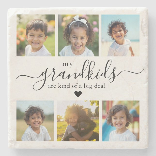 Cute Grandkids Photo Collage for Grandma Stone Coaster (Front)