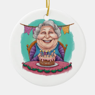 Cute Grandma Birthday Cake Present Ceramic Ornament