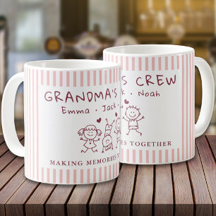 Cute Grandma Crew Custom Names Pastel Pink Stripe Coffee Mug