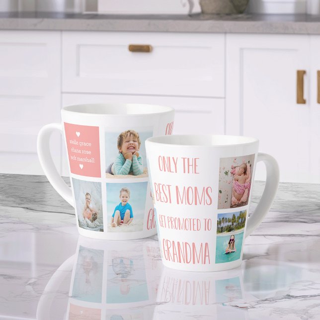 Cute Grandma Grandchildren Photo & Name Latte Mug (Creator Uploaded)