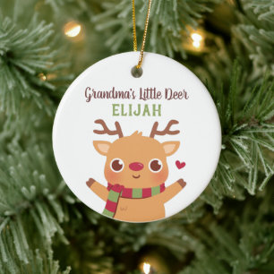 Cute Grandma Little Deer, Personalised Christmas Ceramic Ornament