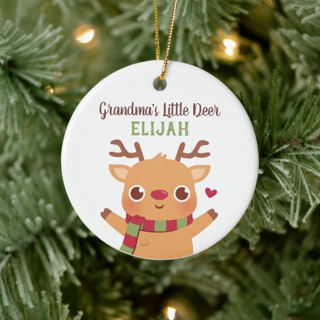 Cute Grandma Little Deer, Personalised Christmas Ceramic Ornament (Tree)