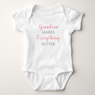 Cute Grandma Makes Everything Better Pink And Gray Baby Bodysuit