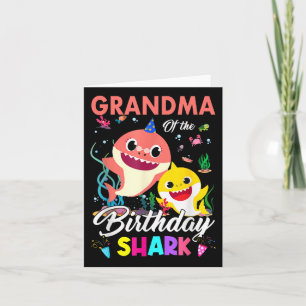 Cute Grandma Of The Birthday Family Shark Boy Girl Card