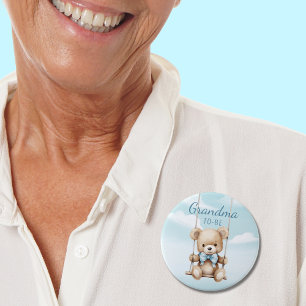 Cute Grandma-To-Be Teddy Bear Baby Shower Button