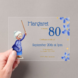 Cute Grandma Watercolor Floral 80th Birthday Acrylic Invitations
