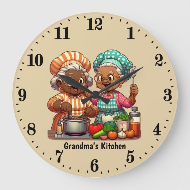 Cute Grandma's kitchen customisable Large Clock (Front)