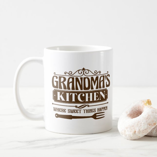 Cute Grandma's kitchen word art  Coffee Mug (With Donut)