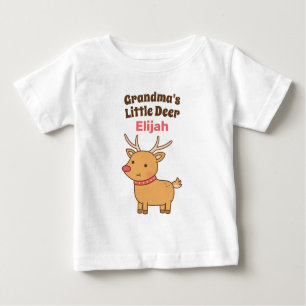 Cute Grandma's Little Deer, Reindeer Doodle Baby T-Shirt