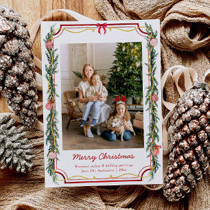 Cute Grandmillennial Greenery Christmas 3 Photo Holiday Card