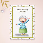 Cute Grandmother Personalised Birthday Card<br><div class="desc">How cute and fun is this card with a happy old lady waving! She has her cane and she is wearing a green skirt and blue shirt. Great birthday card for your grandma this year. Personalise the text with your own message and click on customise further if necessary. Illustrated and...</div>