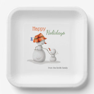 Cute Grandmother Snowman and Child From the Family Paper Plate