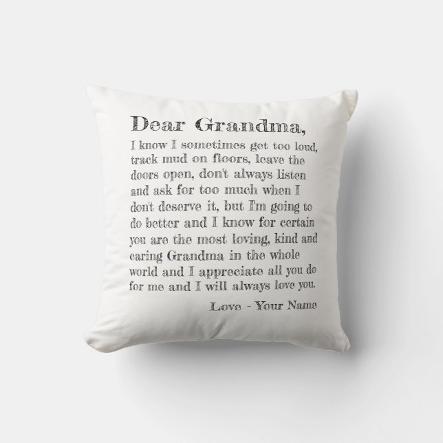 Cute Grandmother Typography Dear Grandma Letter Th Cushion (Front)