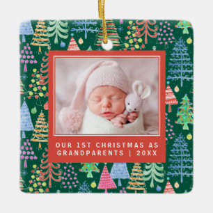 Cute Grandparents 1st Christmas Trees Photo Green Ceramic Ornament